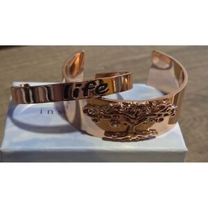 Rose Gold Tree of Life Cuff Bracelet Set Crystal Accents Life Script 2 Piece